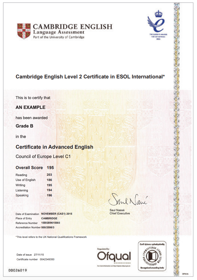 Cambridge Certificate C1 Example